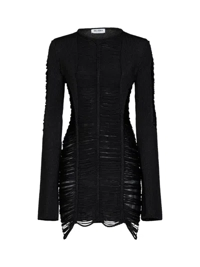 Attico Black Fringed Viscose Knit Mini Dress