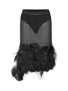 Attico Black Georgette Midi Skirt With Feathers In Black