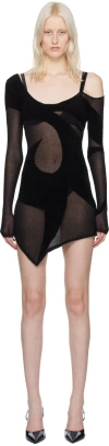 Attico Sheer Asymmetric Minidress In 100 Black