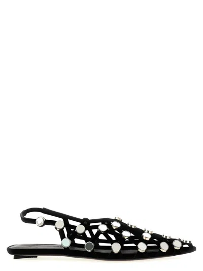 ATTICO WOMEN BLACK GRID SLINGBACK BALLET FLATS, 4.5 LUXURY BALLET FLATS FOR WOMEN DARVEYS