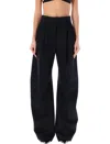 ATTICO BLACK HIGH WAISTED PANTS WITH EMBROIDERED LOGO AND WIDE BANANA LEGS FOR WOMEN