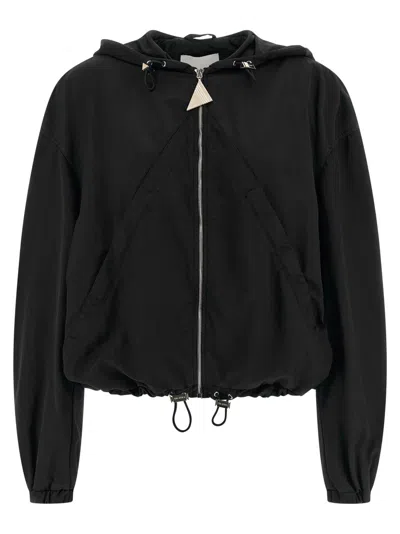 Attico Black Hooded Bomber Jacket In Animal Print