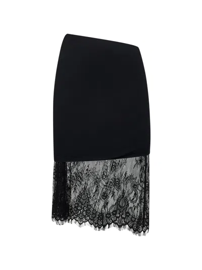 Attico Black Jersey And Lace Asymmetric Midi Skirt