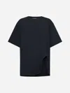 Attico Asymmetric Oversized Round Neck Short Sleeve Top In Black
