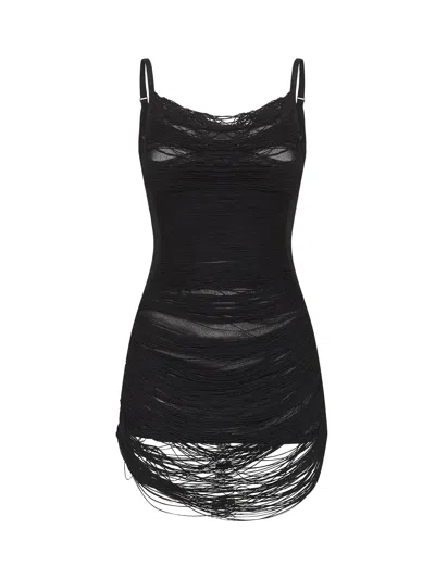 Attico Black Knit Fringed Mini Dress