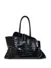 Attico La Passegiata Medium Asymmetric Croc-effect Leather Tote In Black