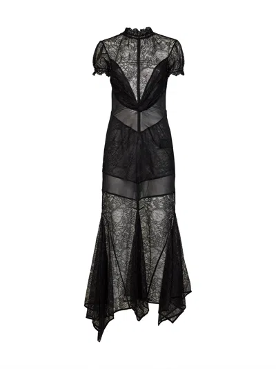 Attico Black Lace Asymmetric Maxi Dress