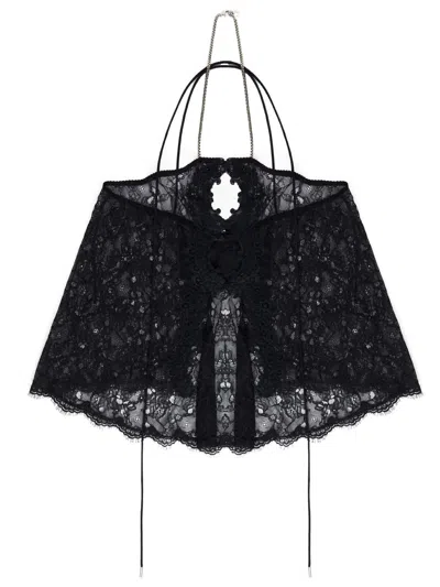 Attico Black Lace Top With Cut-out Details, Crossover Straps And Adjustable Chain