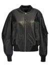Attico Black Leather Bomber Jacket In Black