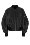 Attico Black Leather Bomber Jacket