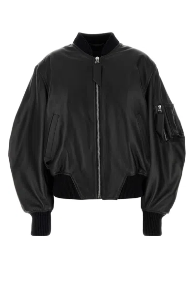 Attico Black Leather Bomber Jacket