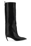 Attico Leather High Shaft Ankle Boots With Pointed Toe In Black