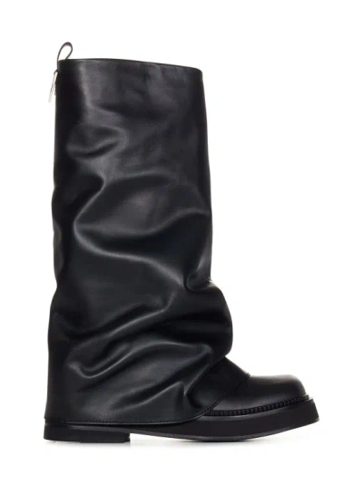 Attico Black Leather Combat Boots
