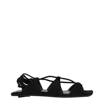 Attico Black Leather Flat Sandals