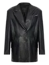 Attico Tailored Black Lambskin Blazer With Notched Lapels In Black
