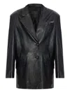 Attico Tailored Black Lambskin Blazer With Notched Lapels In Black