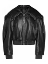 Attico Nappa Bomber Jacket With Oversized Hood In Black