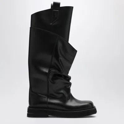 Attico Passeggiata Layered Leather Knee Boots In Black