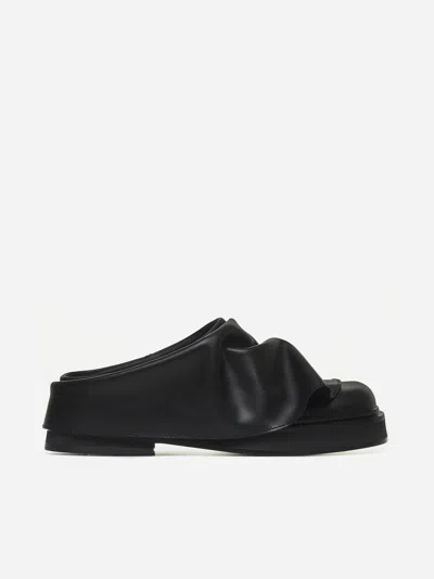 ATTICO BLACK LEATHER MINI ROBIN SABOT