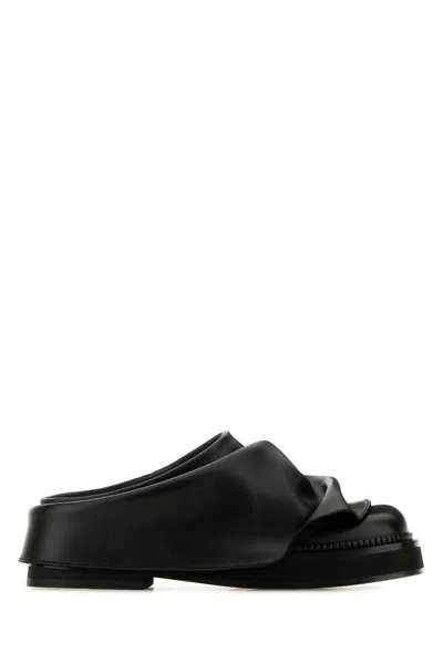 ATTICO BLACK LEATHER MINI ROBIN SLIPPERS