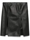 Attico Black Leather Skirt With Front Slits In Black