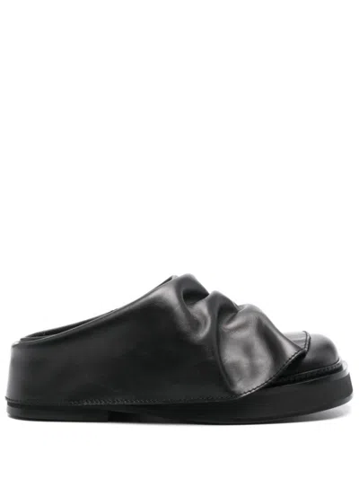 ATTICO BLACK LEATHER MULES
