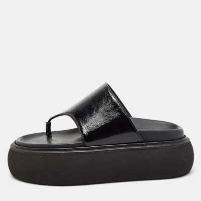 Pre-owned Attico Black Leather Selene Platform Thong Sandals Size 37