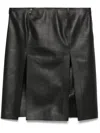 Attico Black Leather Skirt With Front Slits In Black