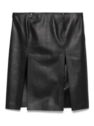 ATTICO BLACK LEATHER SKIRT WITH FRONT SLITS