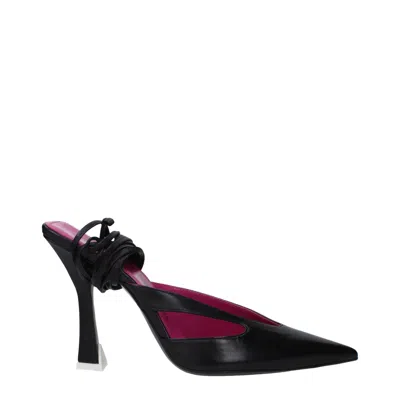 Attico Black Leather Stiletto Heel Sandals