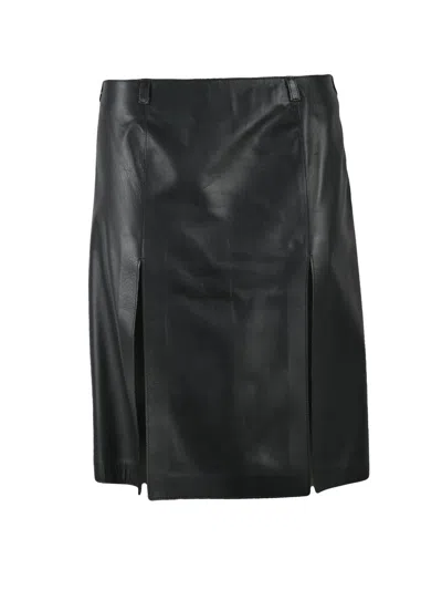 Attico Black Leather Women Longuette Skirt