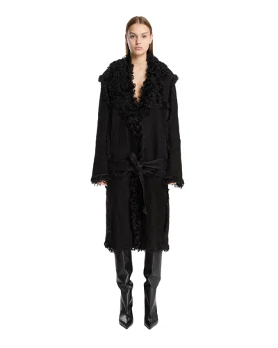 Attico Black Long Shearling Coat