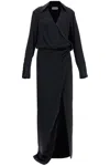 Attico Black Long Sleeve Midi Dress With Side Slit In Black