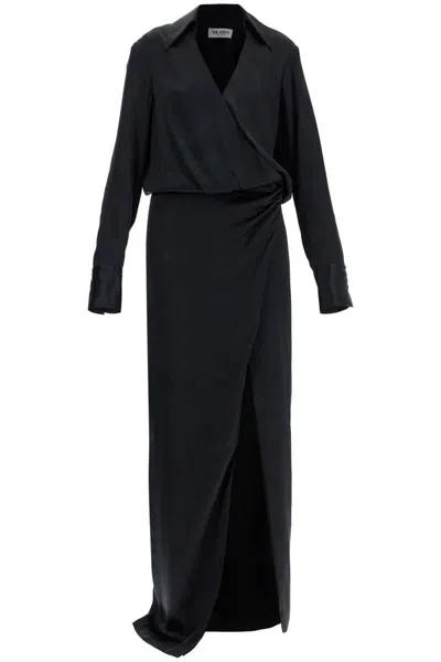 Attico Black Long Sleeve Midi Dress With Side Slit