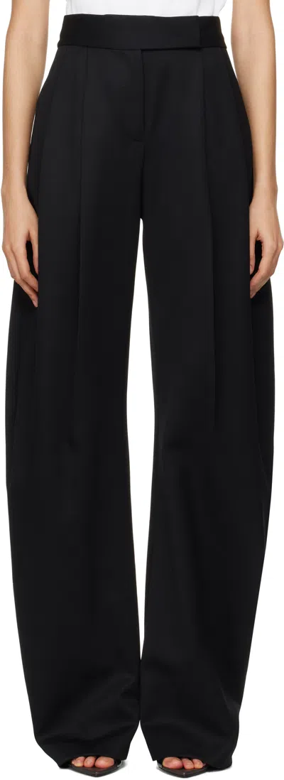 Attico Black High Waisted Pants With Embroidered Logo And Wide Banana Legs For Women