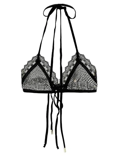 Attico Black Mesh Bra With Rhinestone
