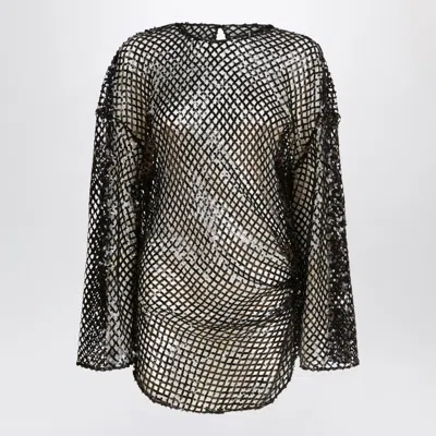 ATTICO BLACK MESH MINI DRESS WITH SEQUINS