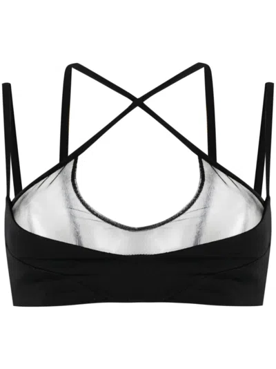 ATTICO BLACK MESH-PANEL CRISS-CROSS BRALETTE TOP