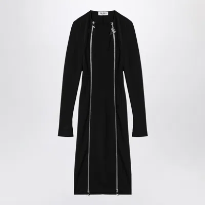 ATTICO THE ATTICO BLACK MIDI DRESS WITH LOGOED ZIP PULLER