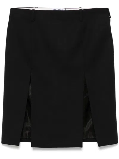 ATTICO BLACK MIDI SKIRT WITH FRONT SLITS