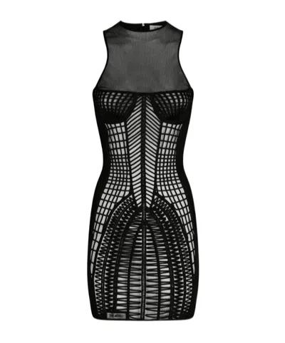 Attico Mesh Mini Dress In Black