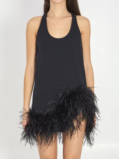 Attico Feathered Mini Dress In Black