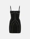 Attico Black Sablè Crystal Hotfix Bustier Minidress In Black