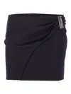 Attico Wool Gabardine Mini Skirt With Metallic Detail In Black