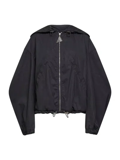 Attico Black Nylon Hooded Bomber Jacket