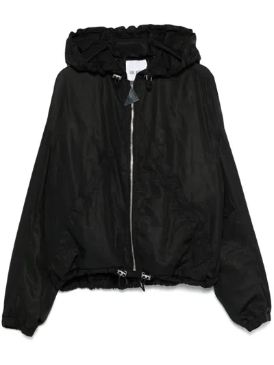 ATTICO BLACK OVERSIZED BOMBER WITH DRAWSTRING
