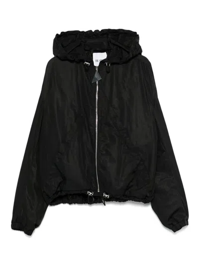 ATTICO BLACK OVERSIZED BOMBER WITH DRAWSTRING