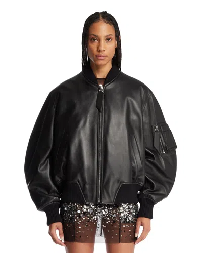 Attico Black Oversized Leather Bomber