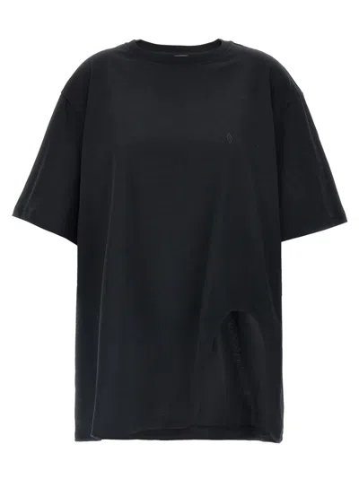 Attico Black Oversized T-shirt With Moulded Split In Blue