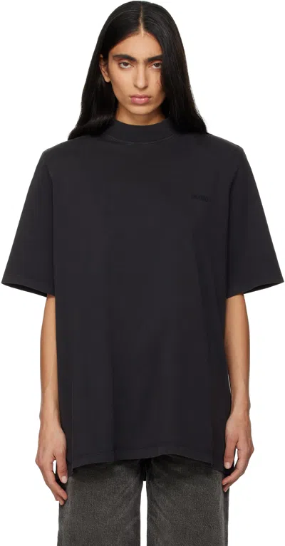 Attico Shoulder Padded Crew Neck Short Sleeve T-shirt In Black